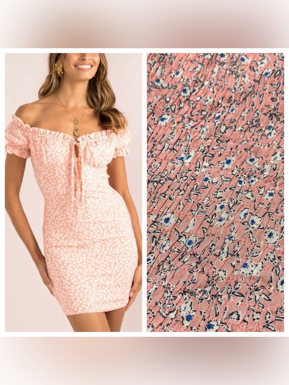 NWT Who I Am Pink Floral Off the Shoulder Ruffle Sleeve tie Front mini dress 10